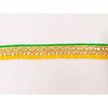 Yellow Tassels Trim, Green and Gold Fringe Trim, Beaded Trim, Sari Trim, Decorative Trim, Fringing Tape Trim By 3 Yards